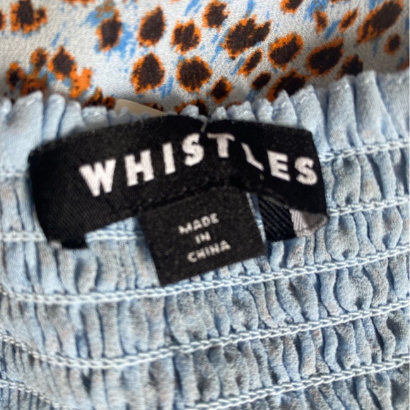 Whistles Blair Puff Sleeve Dress Women's Blue Midi Feminine Open Back Bow - Picture 6 of 13